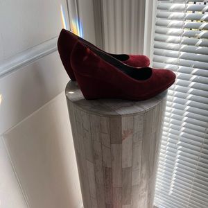 Burgundy suede wedge shoes. Worn once!